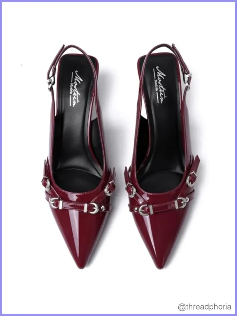 Patent Leather Kitten Heels for Women Pointed Toe Slingback Pumps with Buckle